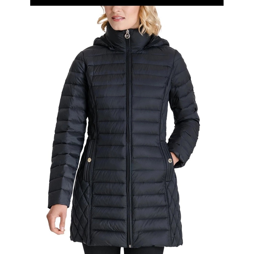 Michael Kors Packable Down Puffer Jacket Womens Medium Black Excellent Quilted